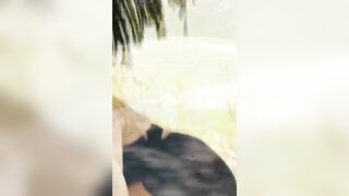 Naughty babe in nature fingering my asshole and cumming with toys