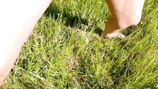 Nude Sunbathing, Outdoor Pee, BIG TITS, Foot, WET PUSSY CLOSE UP