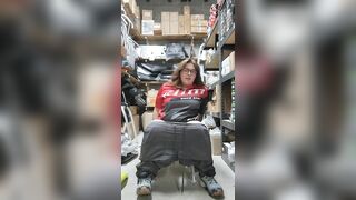 Chubby White Girl Strip Teases and Spreads Ass at Work Again!!!! Don't Let The Boss Know