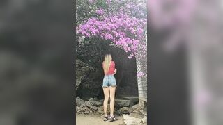showing breasts in tenerife botanical garden. betting and undressing in public