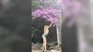 showing breasts in tenerife botanical garden. betting and undressing in public