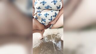 Cute Chubby Housewife Decides to be Naughty and Pee Outside Instead