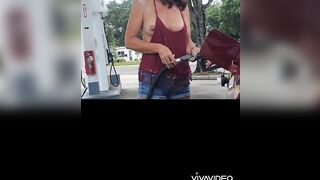 Boobs out at gas station