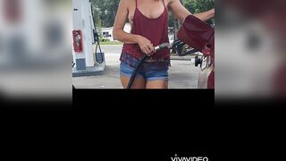 Boobs out at gas station