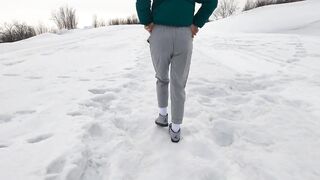 Russian girl gets fucked in winter forest