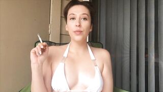 Sexy Goddess D Smoking Outside In White Bikini Top King Size Cork Tip 100