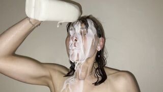 Milk Shower - Cold Freezing Milk poured over my naked body