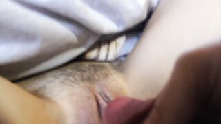 A lot of cum for small hairy pussy