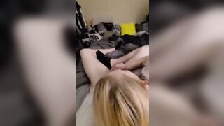 GF admiring her Man's big cock, and sucking on it