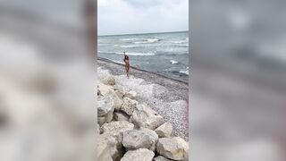 big tits teen walking naked on beach