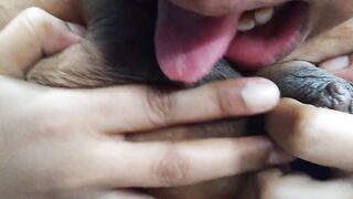 Filipina beautiful sexy woman is sexually excited and sucking her own milk