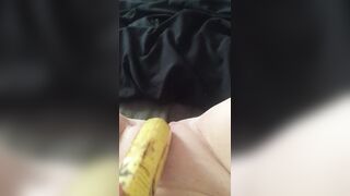 Teen fucks her tight little pussy with a banana & squirts everywhere