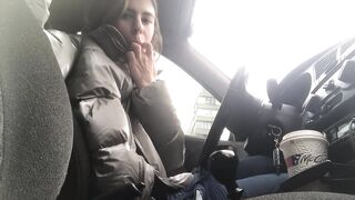 In car real Public masturbation