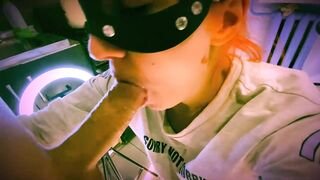 Sweet blowjob to calm music from a girl with red hair and green eyes who likes to get sperm