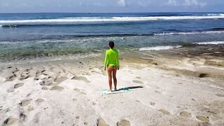 Naked YOGA # Morning Yoga exercises at Ocean Shore