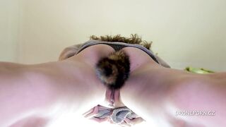 Close-up pussy porn with butt tail anal plug