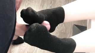 fuck teen girl black socks after job, foojob & socksjob black socks cum pov