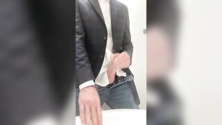 Manager at work wanking! Office toilet cumshot. Suit and jeans. Hot masturbation CAUGHT? Watch!