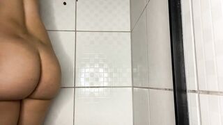 hot brunette with big ass made a video call to her boss while taking a shower