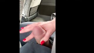 Almost got Caught Jerking off Husband's Cock on the Bus... but he still Cum