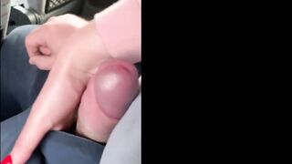 Almost got Caught Jerking off Husband's Cock on the Bus... but he still Cum