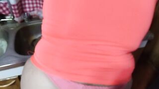 stepmom in the kitchen with pink thong
