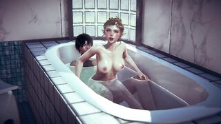 Girl with elf ears rides cock in the bathroom