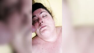 Bbw hairy wife facialized while she's masturbating herself