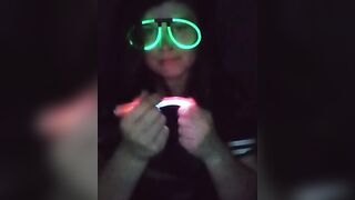 Fucking my mouth and pussy with glow sticks
