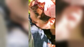 Blowjob from babygirl in the woods by the river and walking trail outdoors in nature