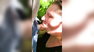 Blowjob from babygirl in the woods by the river and walking trail outdoors in nature