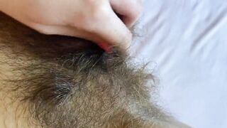 Closeup big clit hairy pussy