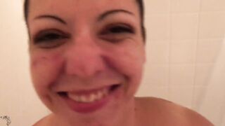 Slut Swallows Cum In Shower POV BJ