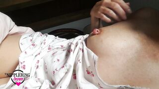 nippleringlover inserting brushes in stretched nipple piercings - pierced tits huge nipples - part 1