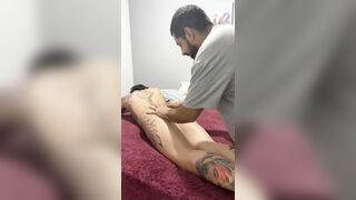 Passing cream on my hot married friend tattooed and sucking the hottie's ass Finger Job colorful friendship