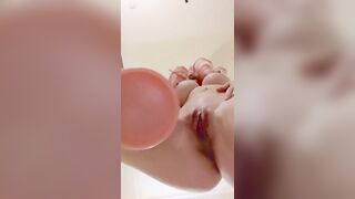 Naughty Hot Wife FUCKS HERSELF in shower with huge dildo