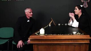 CFNM nun wanking priest cock in group