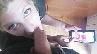 Submissive MILF Sucks Big Cock While on the Phone and Smoking
