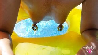 nippleringlover naked pool - pierced tits stretched nipple piercings big nipple rings big labia ring