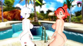 Two Lesbian Cuties Dancing + Footjob + Threesome SEX (3D HENTAI)