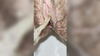 Hairy Pussy Peeing and Dripping Creampie Close up