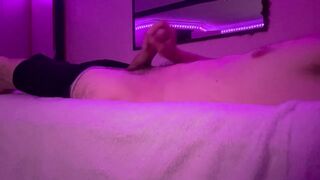 Stroking my big cock to porn with lotion