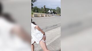 Getting topless and flashing my ass in the middle of the road