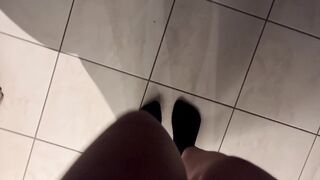 Girl has real wetting accident in bathroom pissing shorts pants