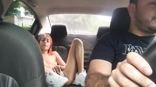 I'm in the back seat of the Uber touching my tits and caressing my pussy with my fingers while the d