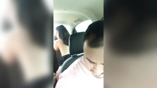 two naughty girls riding their dildos in the back seat of the uber