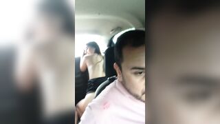 two naughty girls riding their dildos in the back seat of the uber