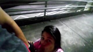 sucking and fucking outdoor in my town and being fucked on a bridge with my short aside