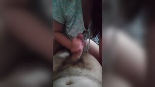 wife wakes husband up with a handjob