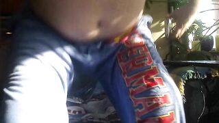 Bear jerks off in pajama pants with superman logo